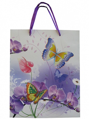 Купить Пакет подарочный Орхидея с бабочками 32*26*10см